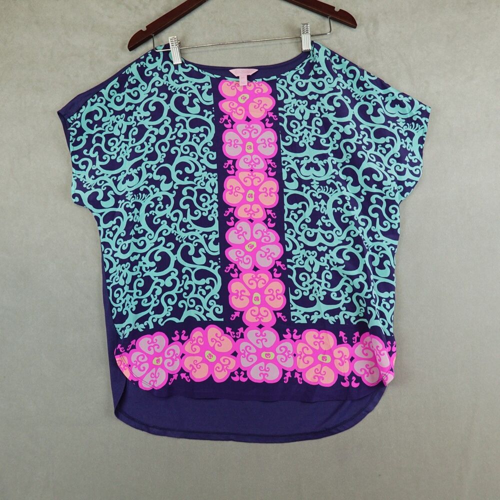 Lilly Pulitzer Marion Silk Top Floral Print Cap Sleeves Womens Size M/L